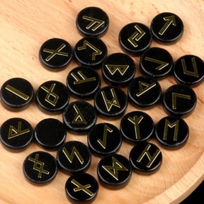 25PCS Crystal Rune Stone Set, Engraved Pagan Lettering, Decorative Witch Runes Set Virgin Letters Script for Crystal Divination