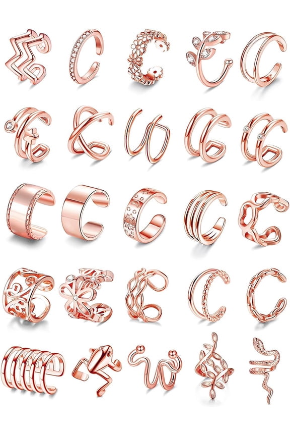 25PCS Ear Cuffs for Women Silver Gold Rosegold Ear Cuff Earrings Non Piercing Clip on Cartilage Helix Wrap Earrings Adaptable Ear Clip Non Pierced Cartilage Earring Fake Piercings[y207]