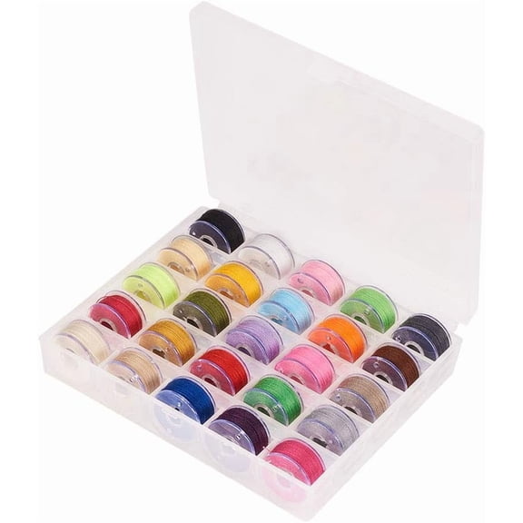 25PCS Handy Polyester Sewing Thread Set with Prewound Bobbins Case 2180 Yards Spools Sewing Kit for Travel Home Emergency Brother BabyLock Elna Singer Kenmore Janome Sewing Machine diy