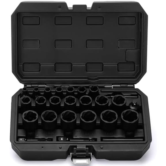 25PCS Impact Bolt Nut Extractor Kit, 1/2" & 3/8" Drive Bolt & Nut Remover Socket Tool Kit, Metric 8-27mm, CR-MO, Wheel Lock Removal for Extracting Damaged, Stripped Frozen Nuts & Screws