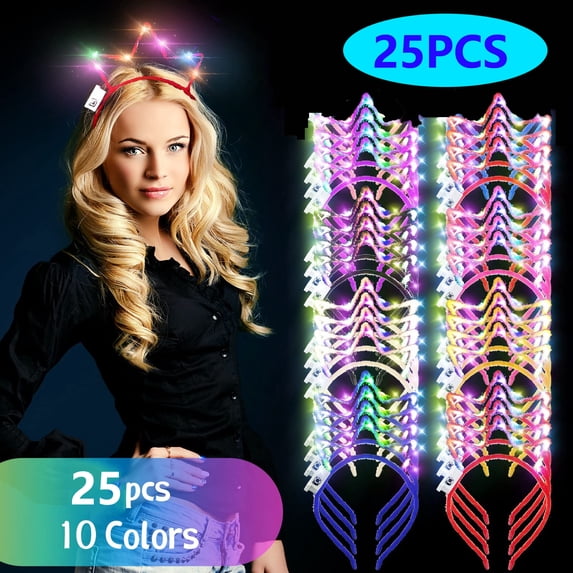 25PCS LED Crown Headbands, 3 Flashing Modes with Button Switch, Light-Up Headbands Suitable for Parties, Concerts, Photo Decorations, Celebrations, Birthdays, Weddings
