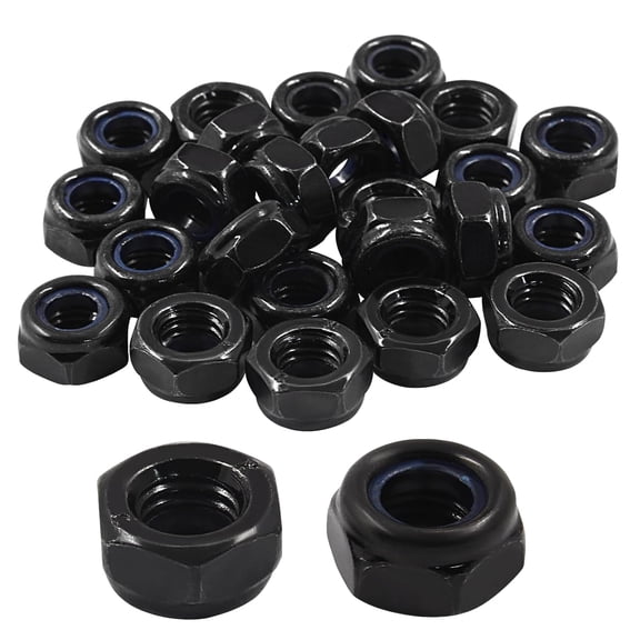 25PCS M8 x 1.25mm Hex Lock Nuts, Black Nylon Lock Non-Slip Nut, Carbon Steel Self-Locking Nuts for Fasteners
