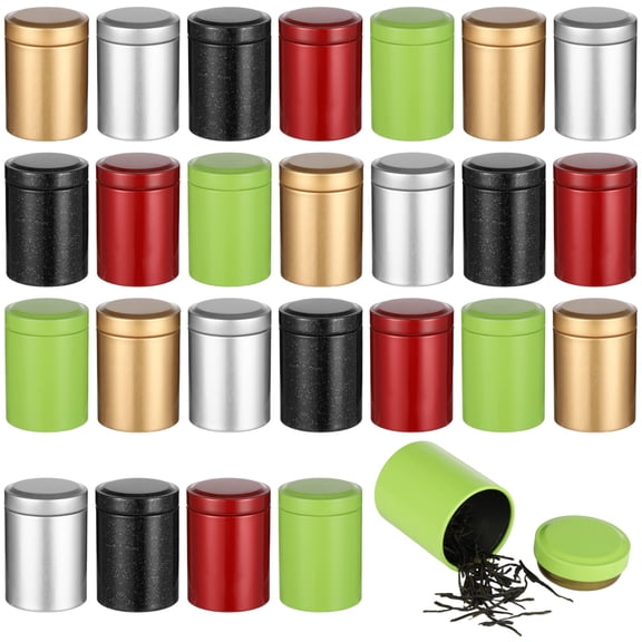 25PCS Metal Tea Tin Canisters, Small Airtight Storage Containers with Lids, Round Portable Loose Leaf Tea Canisters, Assorted Colors, Small Travel Spice Candy Boxes