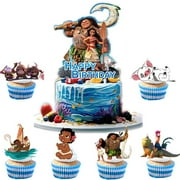 25PCS Moana Cupcake Toppers Cake Toppers, Happy Birthday Party Supplies Cake Decorations for, Kids Birthday Party