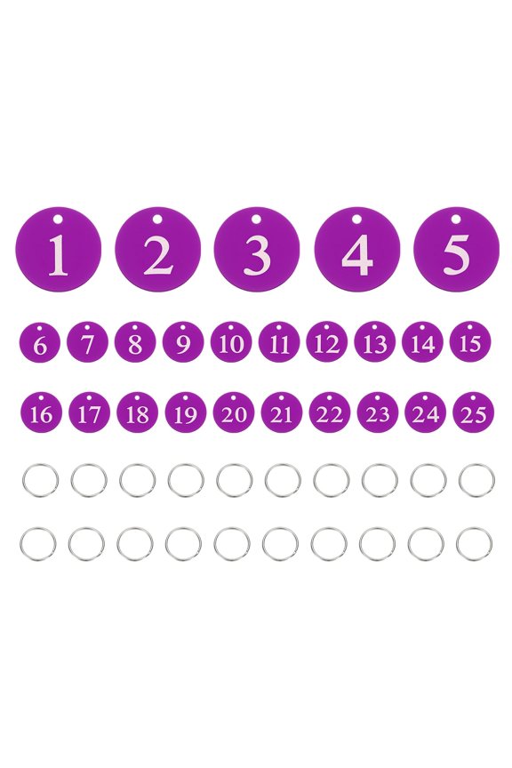 25PCS Number Tags 1-25, Number Key Tags Aluminum Numbered Keychain Metal Round with Key Rings for Organizer Field Sales Hangers Clothes Labels ID, Red