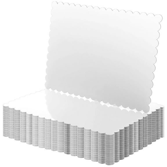 25PCS Rectangle Cake Boards, 10" x 14" White Corrugated Sturdy Base, Wavy Edge Dessert Display, Disposable Serving Ware for Baking & Parties