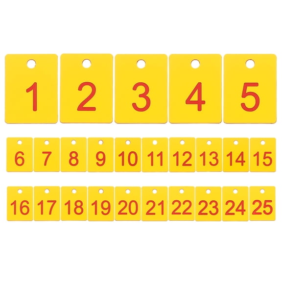 25PCS Rectangle Number Tags 1-25, 3x4CM Number Key Tags Plastic Numbered Tags Key Tags Keychain with Hole for Organizer Drawing Prizes Field Sales Clothes Labels, Yellow Red