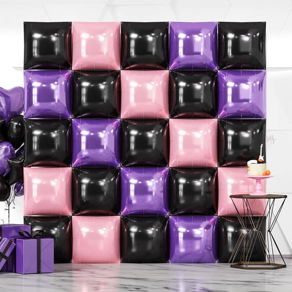 25PCS Red and Blue Square Foil Balloons Wall Backdrop Light Purple Pearl Pink Black,25PCS