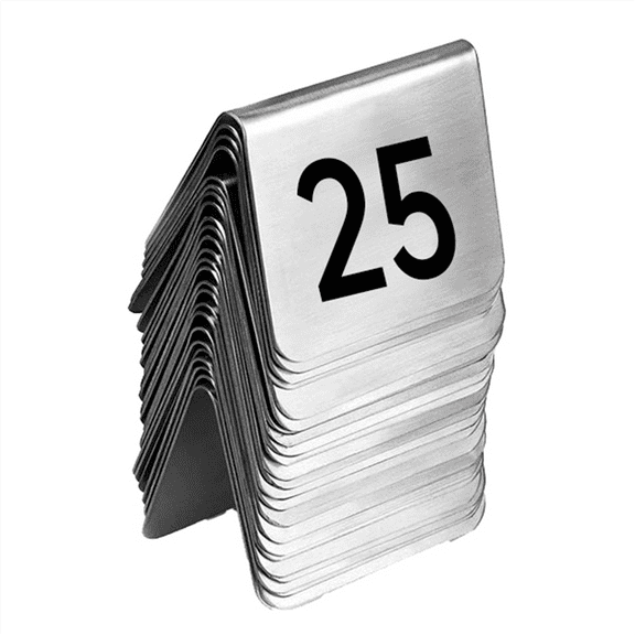 25PCS Restaurant Bar Place Table Marker Tabletop Number Sign Stackable Table Number Cards Double-Side Black Number,25 * Number Sign,Silver