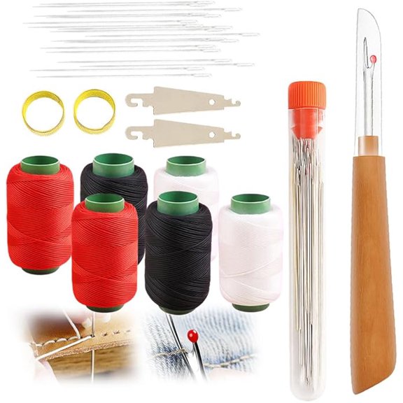 25PCS Sewing Tool Set, Big Eye Steel Sewing Needles Kit All-in-One Sewing Kit, Include 25 Steel Needles, 1 Seam Sewing Thread Ripper, 2 Needle Threaders, 5 Threads, 2 Thimbles, 25pcs