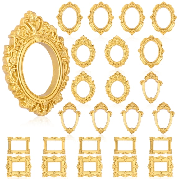 25PCS Small Antique Photo Frame Resin Mini Vintage Picture Frames Oval Rectangle Wall Hanging