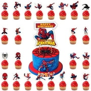 25PCS Spider-Man Cupcake Toppers Cake Toppers, Happy Birthday Party Supplies Cake Decorations for, Kids Birthday Party