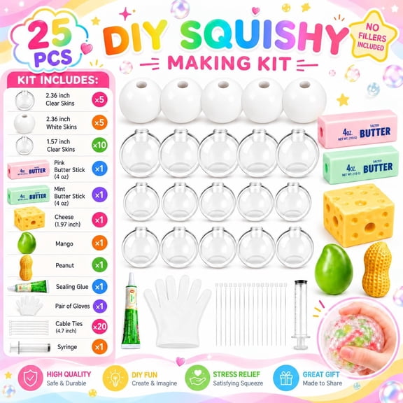 25PCS Squishy Making Kit DIY Squishy Maker Skin, Versatile DIY Squishy Making Supplies With Expander And Air Pump, Build Personalized Squishy Stress Balls For Relaxation Use
