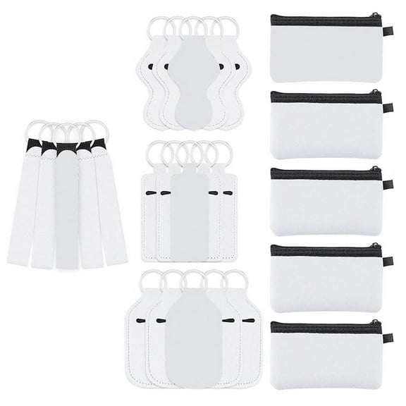 25PCS Sublimation Blanks Wristlet Set, , Lipstick Holder Keychain,Makeup Pouch, Keychain Holder for DIY Craft Gift