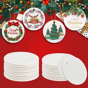 25PCS Sublimation Ceramic Ornament, EEEkit 2.75 Inch Round Sublimation Blank Ceramic Ornament Bulk with Gold String for DIY Crafting Personalized Thanksgiving Christmas Home Decor Pendant
