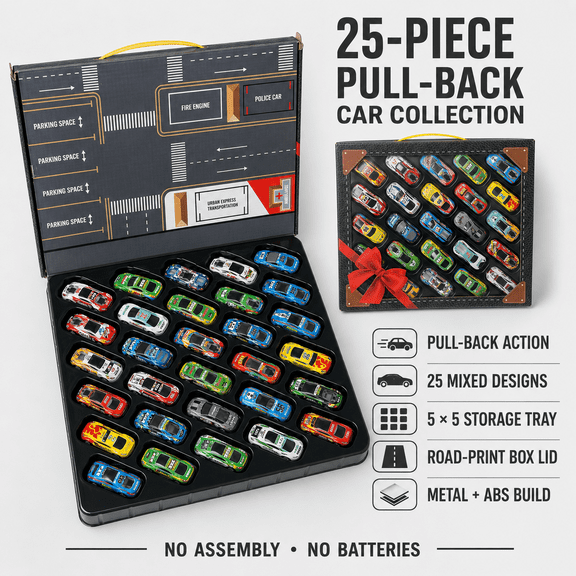 Curear Pull Back Car Set 25 Mixed Designs 25-Piece
