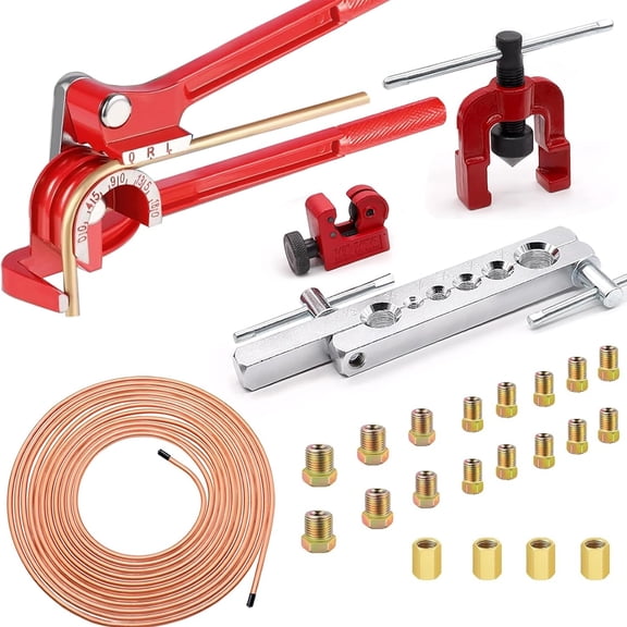 25Pack 3/16 Inch Brake line kit Include 25 FT Brake Lines with Fitting(4pcs Unions+16pcs Nut) Brake line Bender,Single Flare Tool,Cutter 3/16 Inch Brake line kit