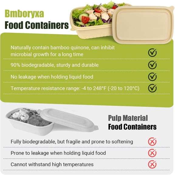 25Pack(50pcs) Meal Prep Containers Reusable, 32oz Bamboo-Powder Food Containers with Lids, Plant-based To Go Containers for Lunch - Microwave, Freezer, Dishwasher Safe.