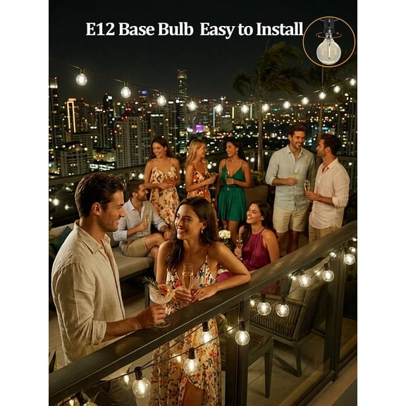 25Pack G40 Replacement Bulbs for Outdoor String Lights, E12/C7 Screw Base Globe LED Light Bulb Shatterproof for Patio Balcony Wedding Light String, Warm White