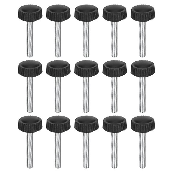 25Pack M4x25mm Threaded Knurled Thumb Screws, Zinc Plated Carbon Steel Clamping Knobs Grip, Black