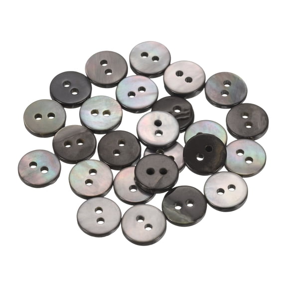 25Pack Natural Shell Button, 2 Hole 10mm Flat Mother of Pearl Buttons for Shirt Coats Suits Jacket Jeans Skirts DIY Sewing Crafts, Black/Silver