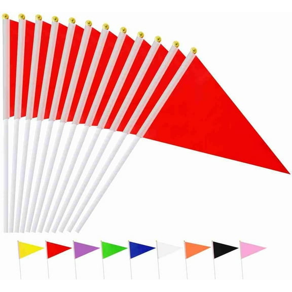 25Pack Solid Red Pennant Stick Flag Small Mini Triangle Blank DIY Graffiti Hand Held Flags Decorations 5x8 Inch Red