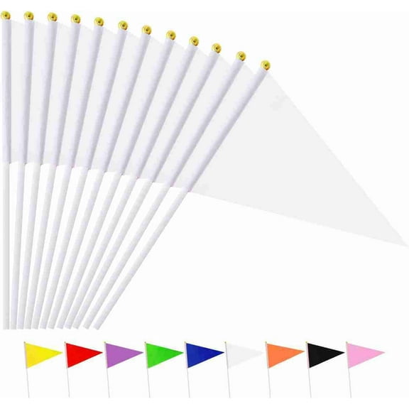 25Pack Solid White Pennant Stick Flag Small Mini Triangle Blank DIY Graffiti Hand Held Flags Decorations 5x8 Inch