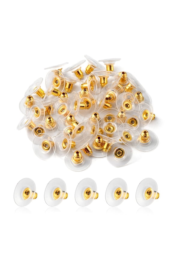 25Pair Brass Ear Nuts Clutch Earring Backs with Plastic Pad for Stablizing Heavy Post Earrings Golden 11x11x6.5mm Hole: 1mm