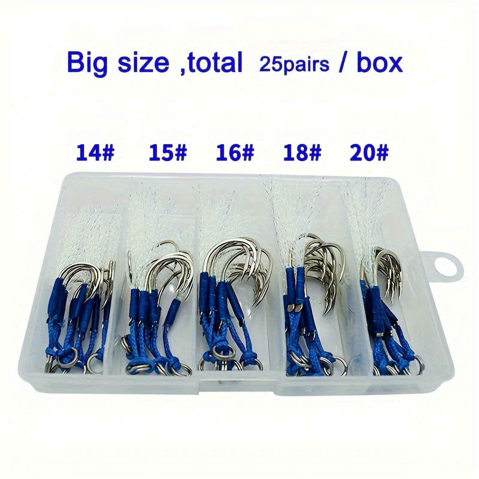 25Pair Double  Hooks Slow Jigging Fishing Jigs Hooks,Tackle Box,for Freshwater Saltwater,Jigs Assist Hook,Fishing Hooks Set14#  15# 16# 18# 20#