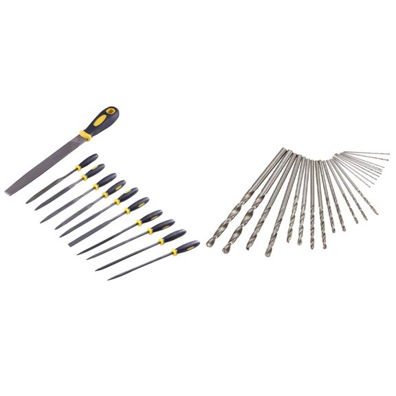 25Pc 0.5-3.0mm Set Of Miniature Straight Shank Small Twist Drill Set & 11Pcs Needle File Set, Hand Metal File Rasp Tools