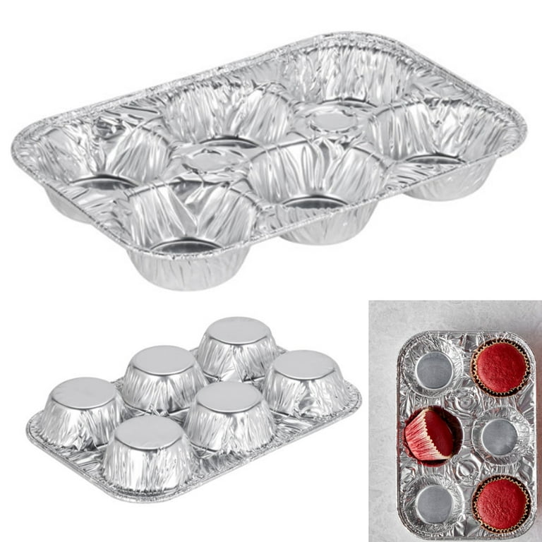 25Pc 6-Cup Aluminum Foil Muffin Pans Cupcake Aluminum Pans Disposable  Container