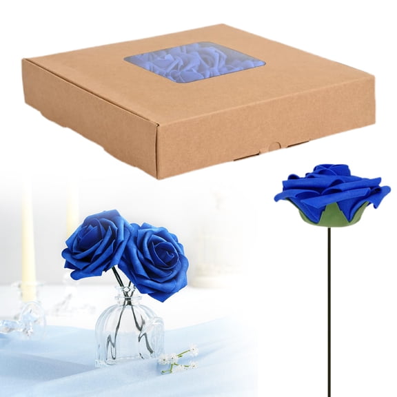 25Pc Artificial Flower Gift Box Pe Roses/ 25Pcs Artificial Flowers Roses With Stems Blue Boxed Foam Roses For DIY Bouquets Centerpieces Wedding Arrangement Bridal Shower Decor