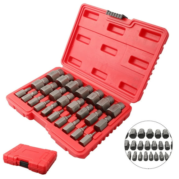 25Pc Hex Screw Extractor Set Multi Teeth High Carbon Steel Rounded Bolt Remover