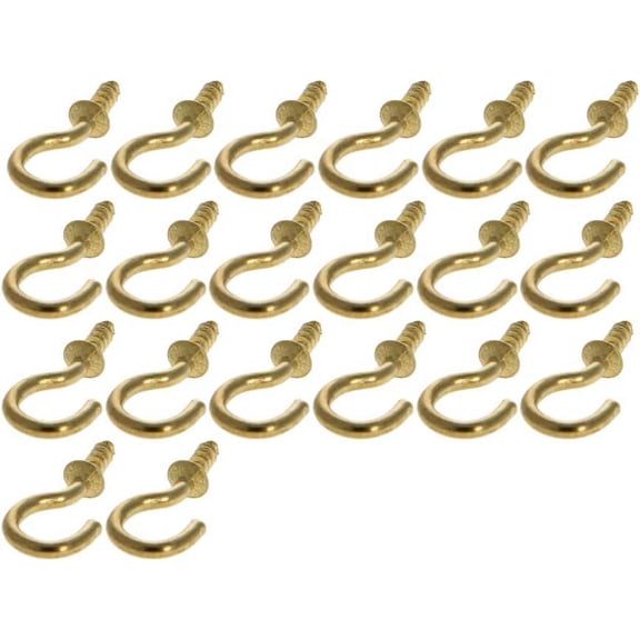 25Pcs 0.79" Length Ceiling Cups Hooks Carbon Steel Screw in Hanger Hook Eye Shape Ring Hooks 1/2" Self Tapping Screws Hook for Home Office Hanging Plants Outdoor Brass Tone