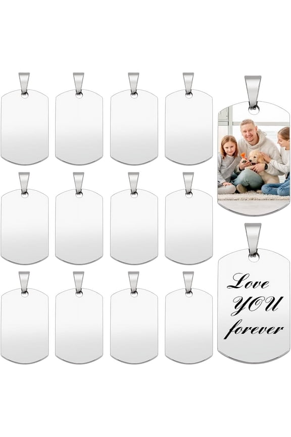 25Pcs 1.40.8Inches Rectangle 304 Stainless Steel Stamping Blank Tag Engravable Rectangle Metal Tags with Snaps Rectangle Blank Pendants for Pet Dog ID Tags (2mm Thick)