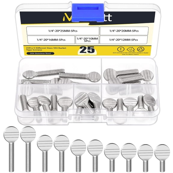 25Pcs 1/4"-20 Thread Thumb Screws, 304 Stainless Steel Rack Screw Finger Tight Racket Screw, 1/4"-20 x 25/64", 1/4"-20 x 1/2", 1/4"-20 x 5/8", 1/4"-20 x 3/4", 1/4"-20 x 1