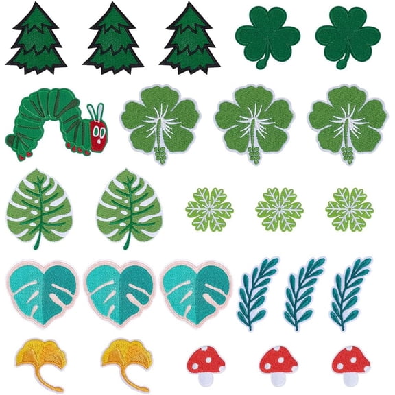 25Pcs 10 Styles Polyester Clothing Patches Leaf Mixed Color 35~84x33~100mm for DIY