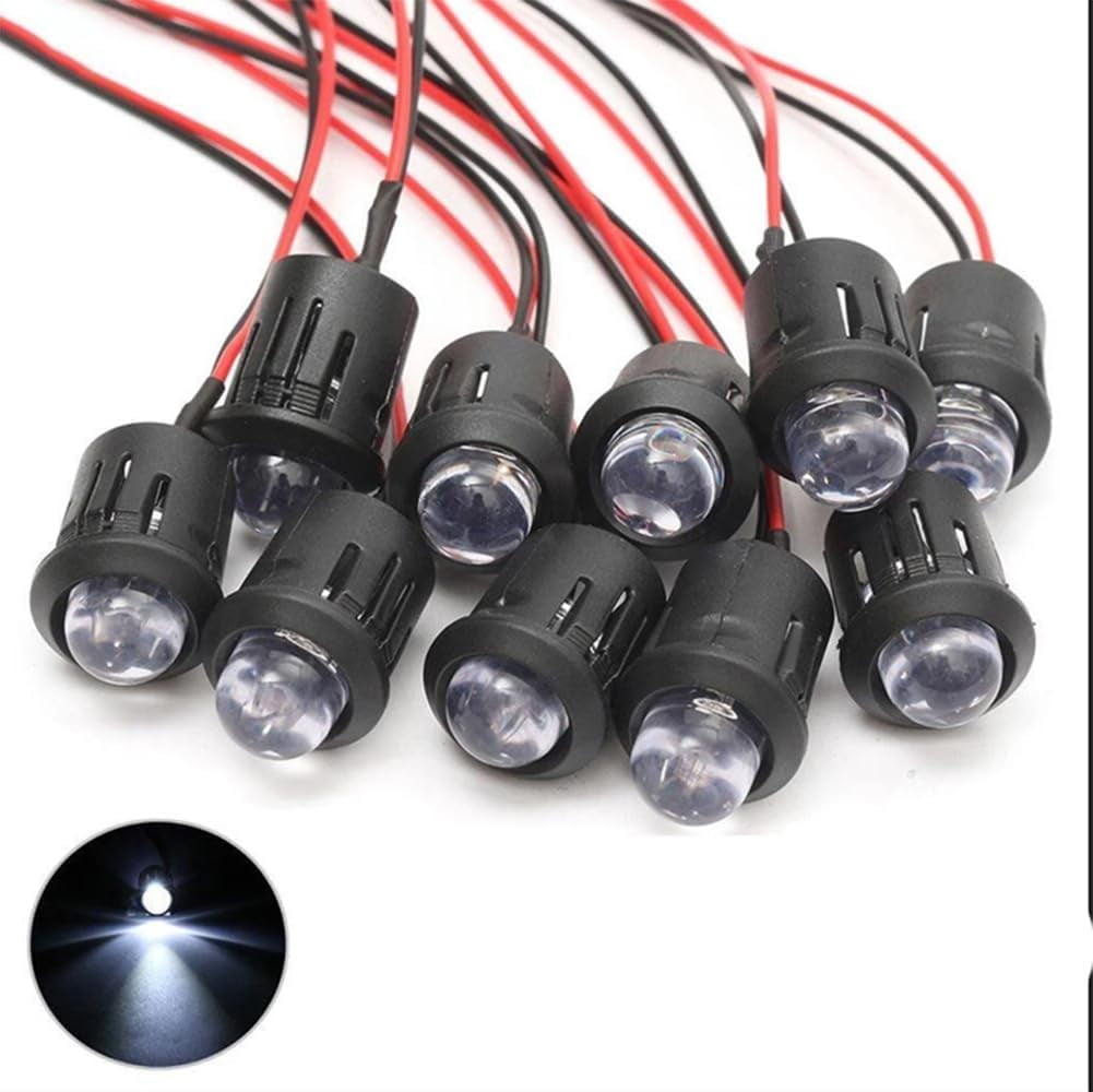 25Pcs 10MM White LED Pre-wired Water Clear Bulb 12V 7.87 Inch Lamp Light Bulb Prewired Emitting Diode& 25Pcs Black 10MM LED Plastic Clip Holder For DIY Home Decoration