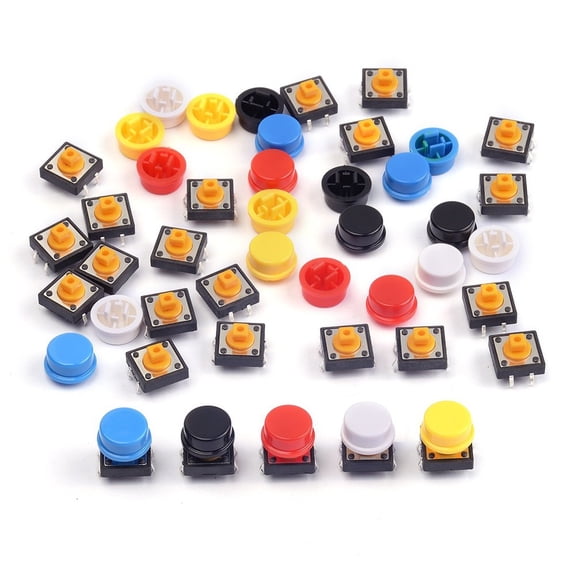 25Pcs 12x12x7.3mm Momentary Tact Tactile Push Button Switch with Caps for Arduino