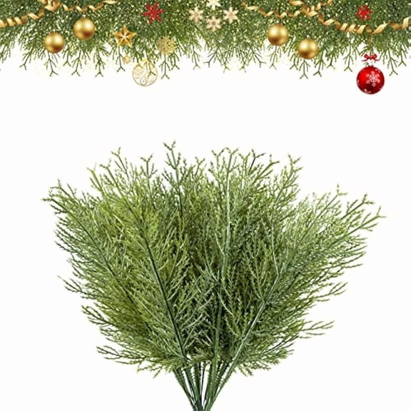 25Pcs 14inch Artificial Pine Branches - Faux Evergreen Leaves Christmas Greenery Picks for Decoration, Centerpieces, Vase, Table Decor - Real Touch Cedar Stem