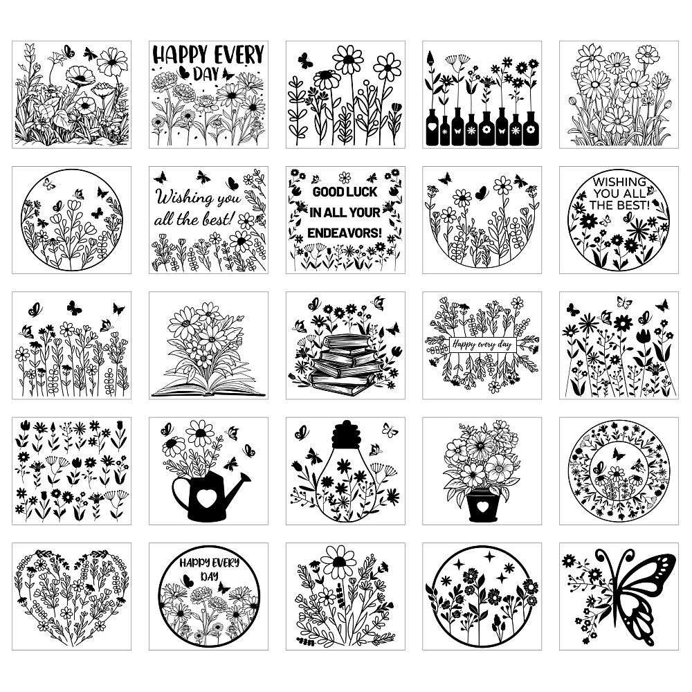 25Pcs 25 Styles PVC Self Adhesive Stickers Waterproof Embossed Decals ...