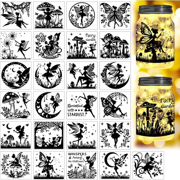 25Pcs 25 Styles PVC Self Adhesive Stickers Waterproof Embossed Decals for DIY Scrapbooking Card Making Black and White Sticker Fairy