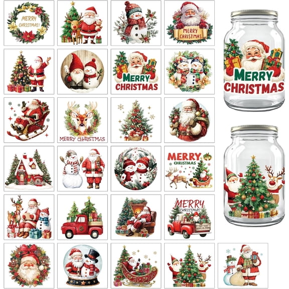 25Pcs 25 Styles PVC Self Adhesive Stickers Waterproof Embossed Decals for DIY Scrapbooking Card Making Black and White Sticker Santa Claus Creation