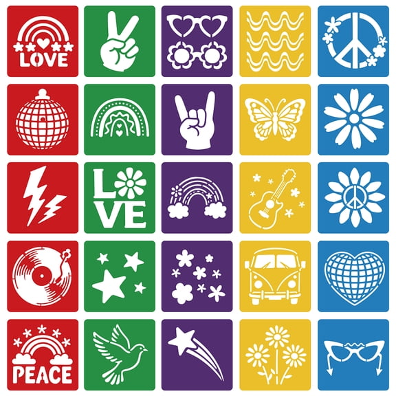 25Pcs 25 Styles Peace Theme PET Plastic Hollow Out Drawing Painting Stencils for DIY Scrapbook Photo Album Mixed Shapes 200x200mm 1pc/style