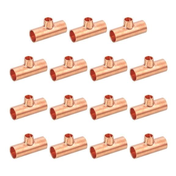 25Pcs 3/8" x 1/4" x 3/8" Copper Reducing Tee Pressure Pipe Fitting Connectors for Plumbing Supply & Refrigeration