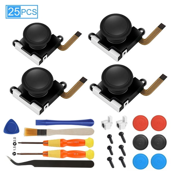 25Pcs 3D Analog Joystick Replacement Fit for Nintendo Switch/OLED Joy-Con Controller with 4Pcs L/R Analog Joystick, Tri-wing Cross Screwdriver, Tweezers, Brush Repair Tools