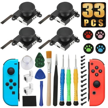 25Pcs 3D Analog Joystick Thumbstick Replacement Repair Kit for Nintendo Switch Left/Right Joy-Con Controller with Cross Screwdriver, Tri-wing Screwdriver, Pry Tool, Tweezer Repair Tool Set