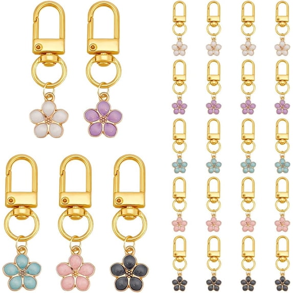 25Pcs 5 Colors Flower Keychain Set Flower Daisy Enameled Charms Keychain with Flower Pendant Key Chains for Car Keys Ring Handbag Bag Earphone Case Decoration Purse Accessories DIY Crafts diy