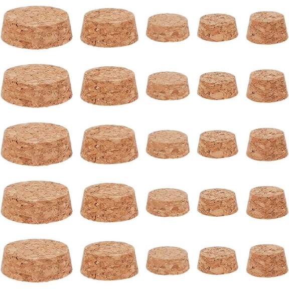25Pcs 5 Sizes Large Cork Bottle Stoppers 1 to 1.9 Inch Wooden Tapered Cork Plugs Replacement Natural Soft Small Craft Corks Lids for Wine Beer Bottle Glass Bottles Mason Jars Brown DIY
