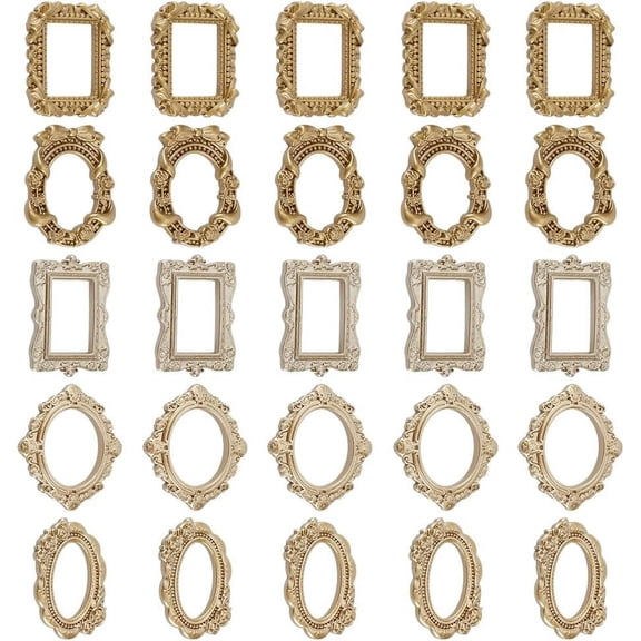 25Pcs 5 Styles Resin Photo Frames for Pictures Embossed Photo Props Wall Decor Accessories Mixed Shapes 55.5~60x38~53x5~8.5mm 5pcs/style